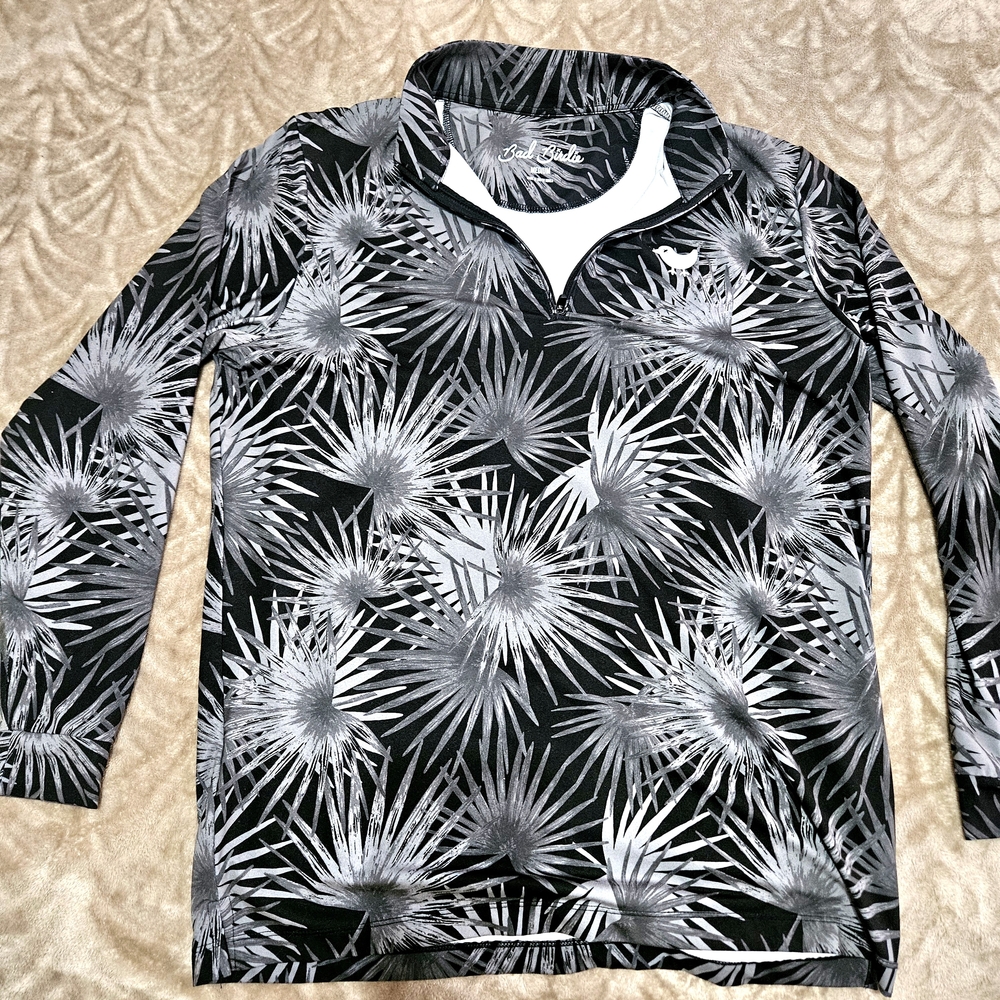Bad Birdie Black and Gray Palm Print Long Sleeve Golf Shirt
